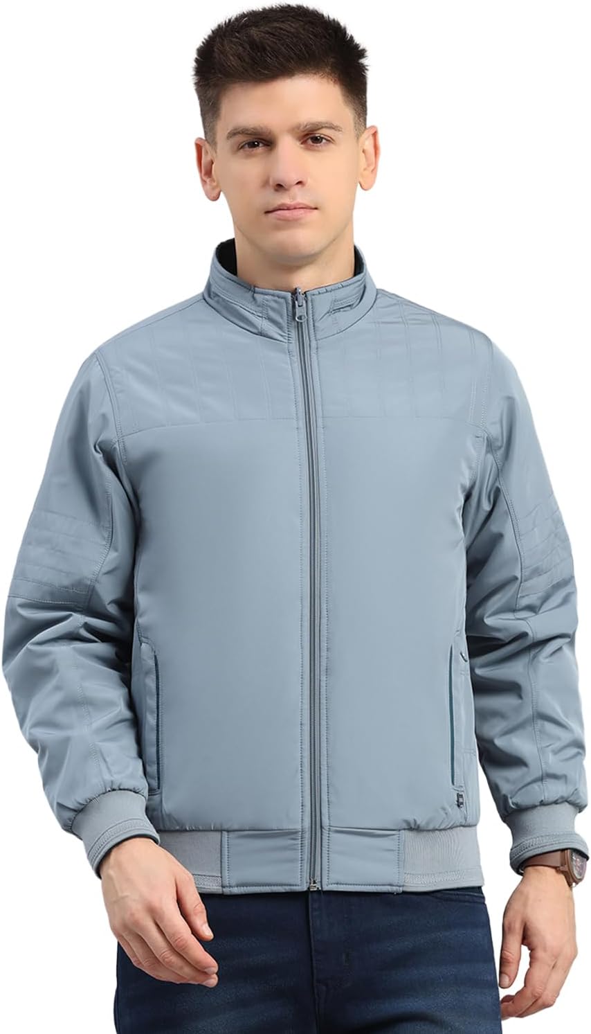 Monte Carlo Mens Regular Fit Solid Collared Neck Zipper Full Sleeve Winter Jacket Warm Coat for Men | Stylish Full Sleeve Zipper Jacket (Pack Of 1)