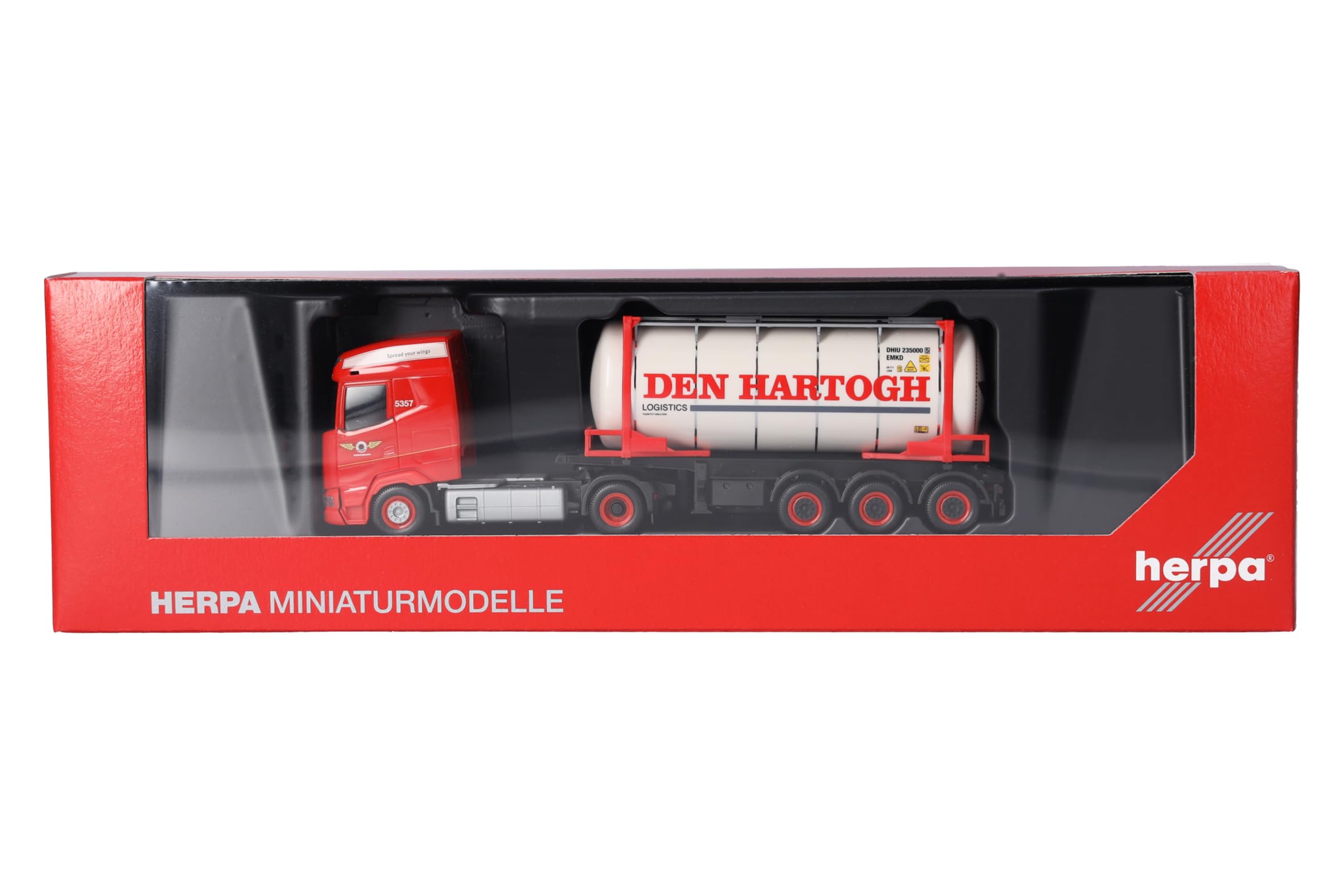 Herpa Miniatura del camión DAF XG tráiler con contenedor Intercambiable Den Hartogh (Países Bajos), Escala 1/87, maqueta de colección, modelismo, Modelo alemán, Figura plástico