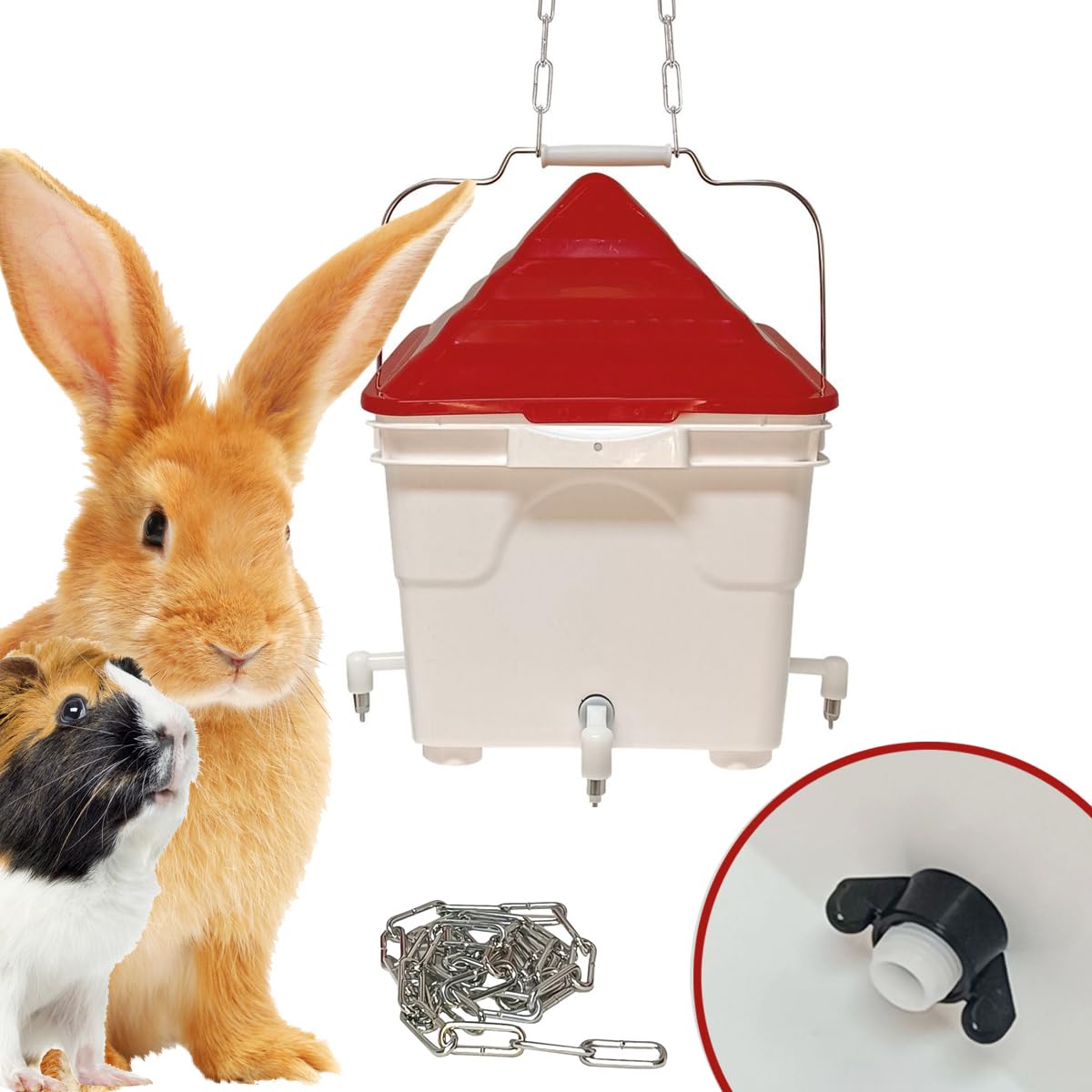 Breker Automatischer Kaninchen Tränkeeimer 8 Liter [mit 12CM ABNEHMBAREN STANDBEINEN] - Nippeltränke für Hamster, Hasen, Meerschweinchen & Kleintiere - ohne Metallkette - Einfache Reinigung