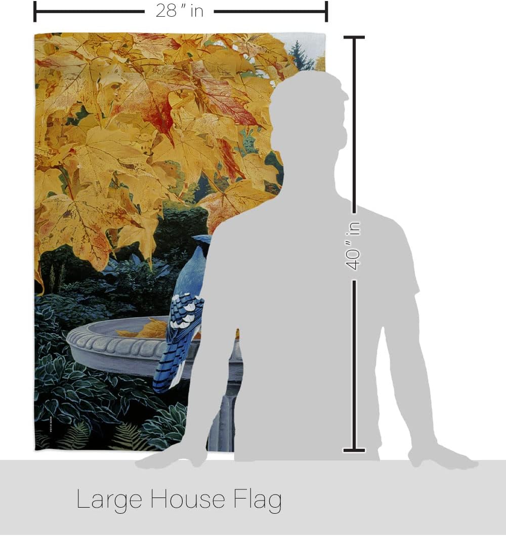 Breeze Decor - Autumn Birdbath Garden Friends - Everyday Birds Impressions Decorative Vertical House Flag 28" x 40" Printed in USA