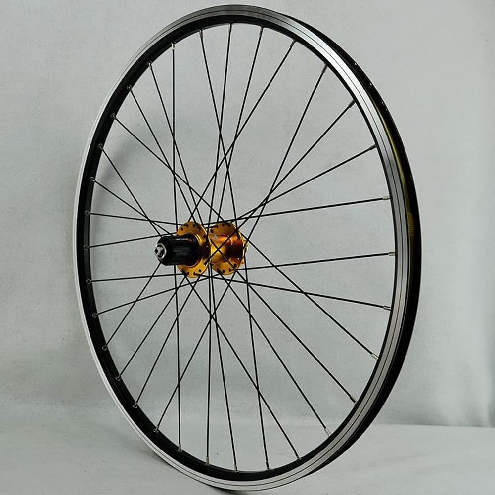 ZFF MTB Ruote per Bicicletta 26"/27,5"/29" per Mountain Bike Doppio Muro Cerchio in Lega Freno A Disco/V QR 7-12 velocità Cassetta Cuscinetto Sigillato 32H (Color : Gold Hub, Size : 26in)