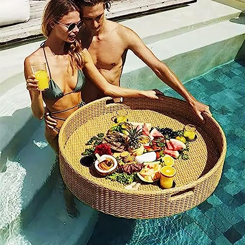 Schwimmender Tablett, Rattan-Serviertablett für Pools, Spas und...