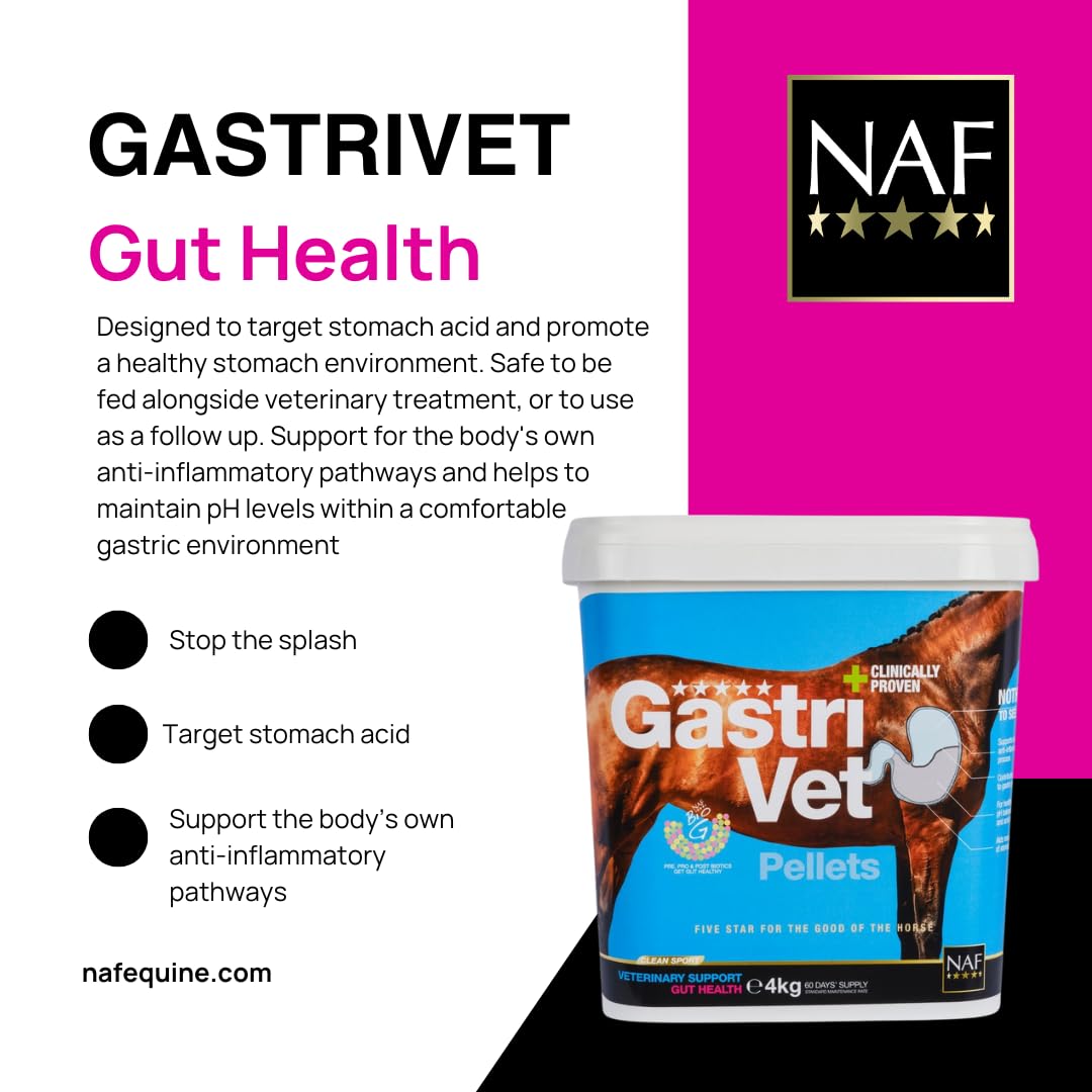 NAF Five Star GastriVet 4 kg – Fortschrittliche Magenunterstützung für Pferde – Enthält Präbiotika, Probiotika & Postbiotika – Zur Unterstützung der Magenschleimhaut & der Darmgesundheit