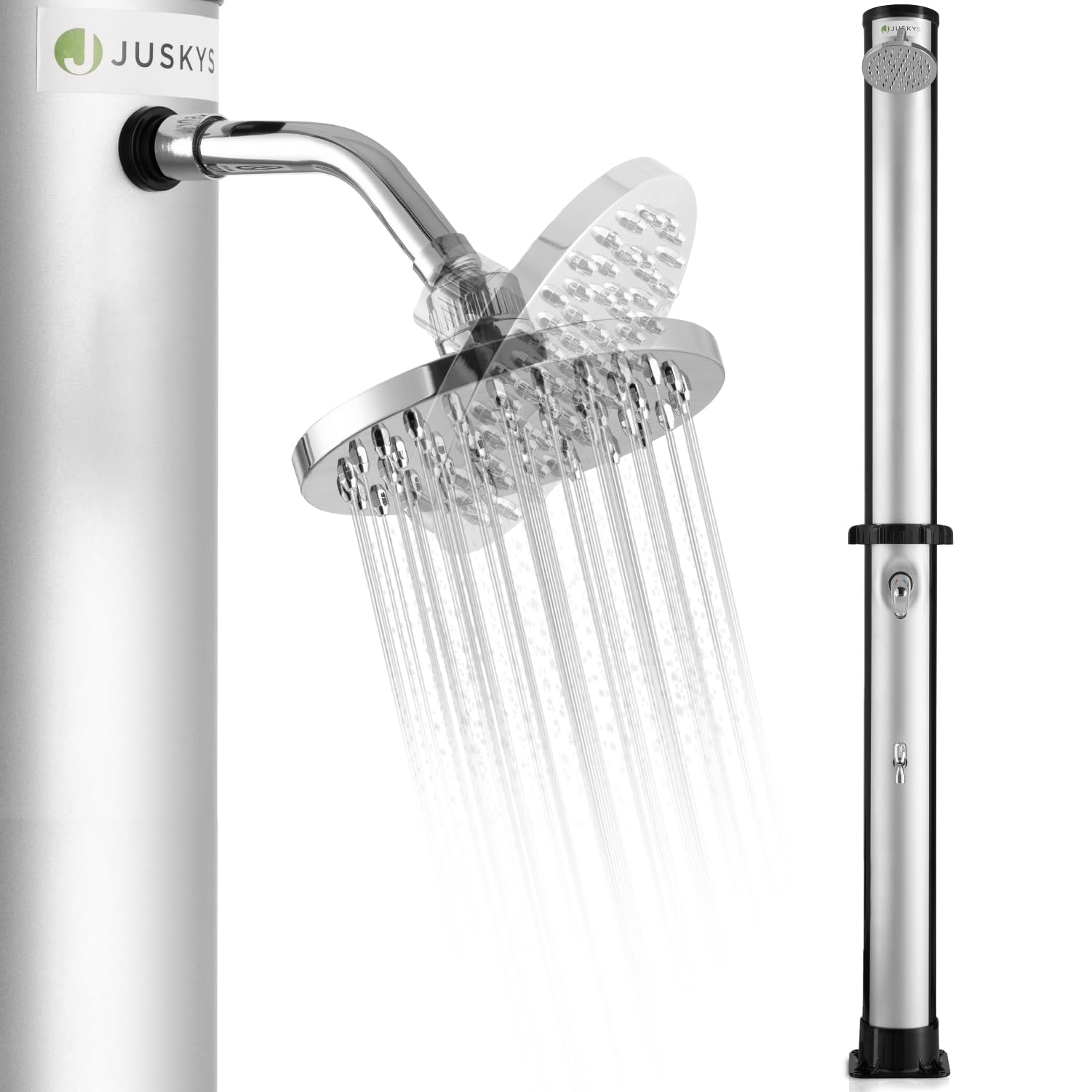 Juskys Doccia Solare Victoria 20/35 / 40 Litri - Fino a 60°C – con doccetta Girevole, Doccia per i Piedi e Collegamento per Tubo da Giardino Doccia da Giardino Doccia Esterna