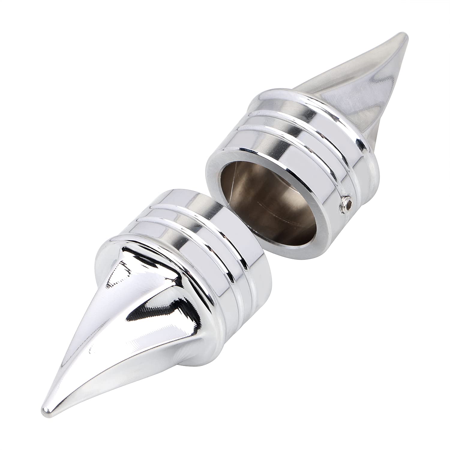 YDLMT 2 Pcs Left & Right Chrome Spike Twisted Front Axle Cap Nut Covers for Harley Touring Road King Electra Street Glide Dyna Super Glide Low Rider FXD 2000-2006