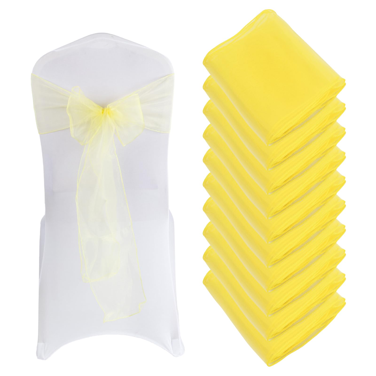 Anseom 10 Piezas Lazos de Organza para Silla, Cintas de Organza Funda de Silla Lazos de Boda Lazo de Silla Lazos para Sillas de Organza, Decoracion Ceremonia Boda Fiestas y Cumpleaños (Amarillo)