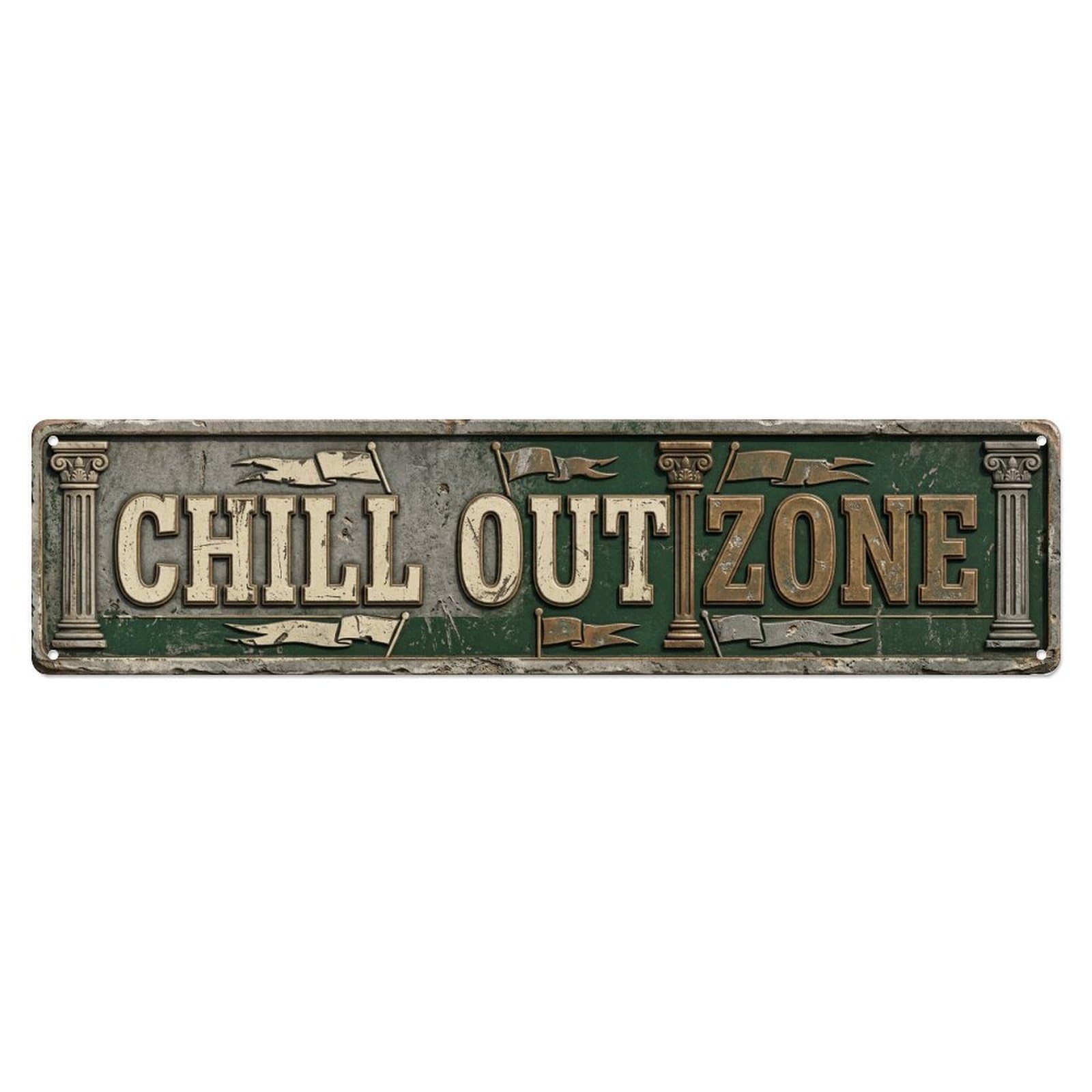 Chill Out Zone Worn Pavilion 5 Metal Tin Skinny Sign Plaque Wall Decor for Cafe, Club Bar, Office, Home Garden Metal Poster 4x16Inch