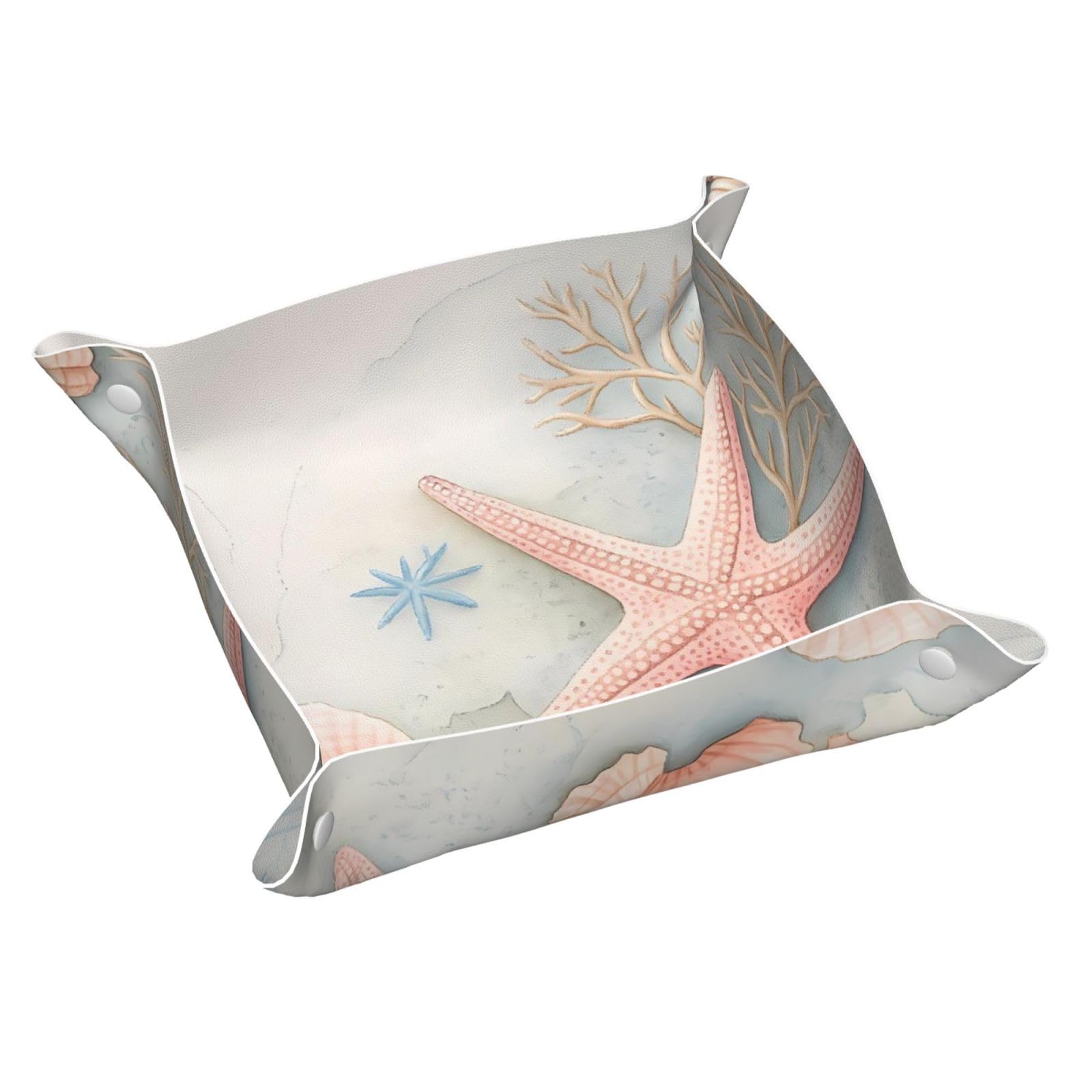 HLBSDM Ocean Starfish and Seashell Tray Men's Leather Valet Parking Portable Entrance Trays Bedside Storage Box