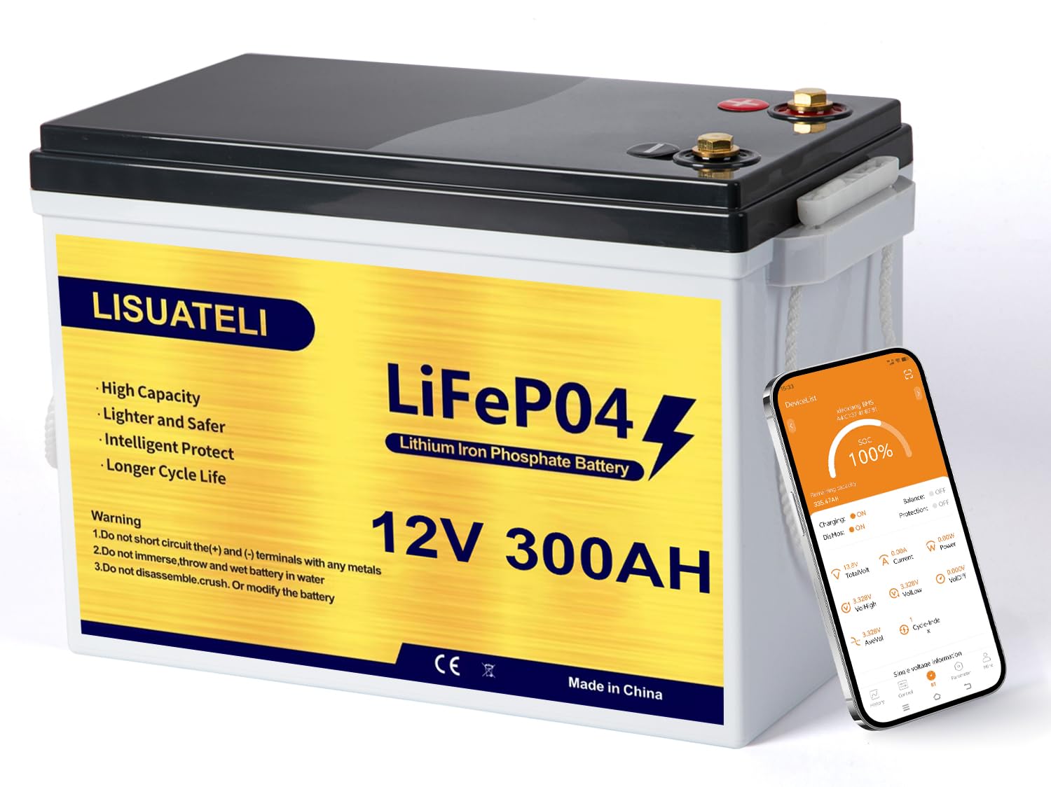 Mini 12V 300Ah Selbstheizend LiFePO4 Batterie, Eingebautes 200A BMS, APP Überwachung, Tiefzyklus Lithium Akku für Wohnmobil, Solaranlage, Camping, Marine, Off-Grid