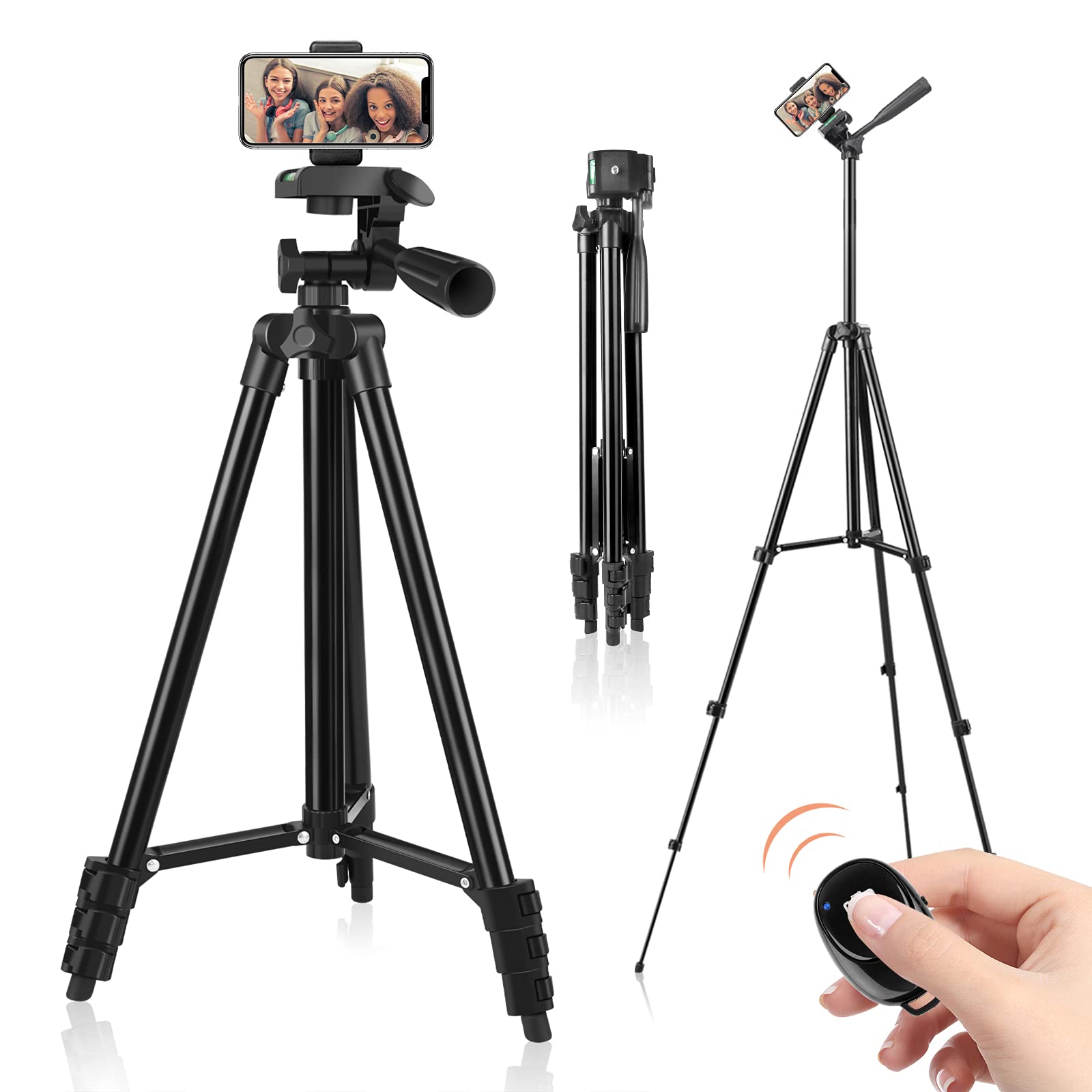 UEGOGO 62" Phone Tripod, Tripod for iPhone with Remote Shutter and Universal Clip, Compatible with iPhone/Android/Sport Camera Perfect for Video Recording/Selfies/Live Stream/Vlogging