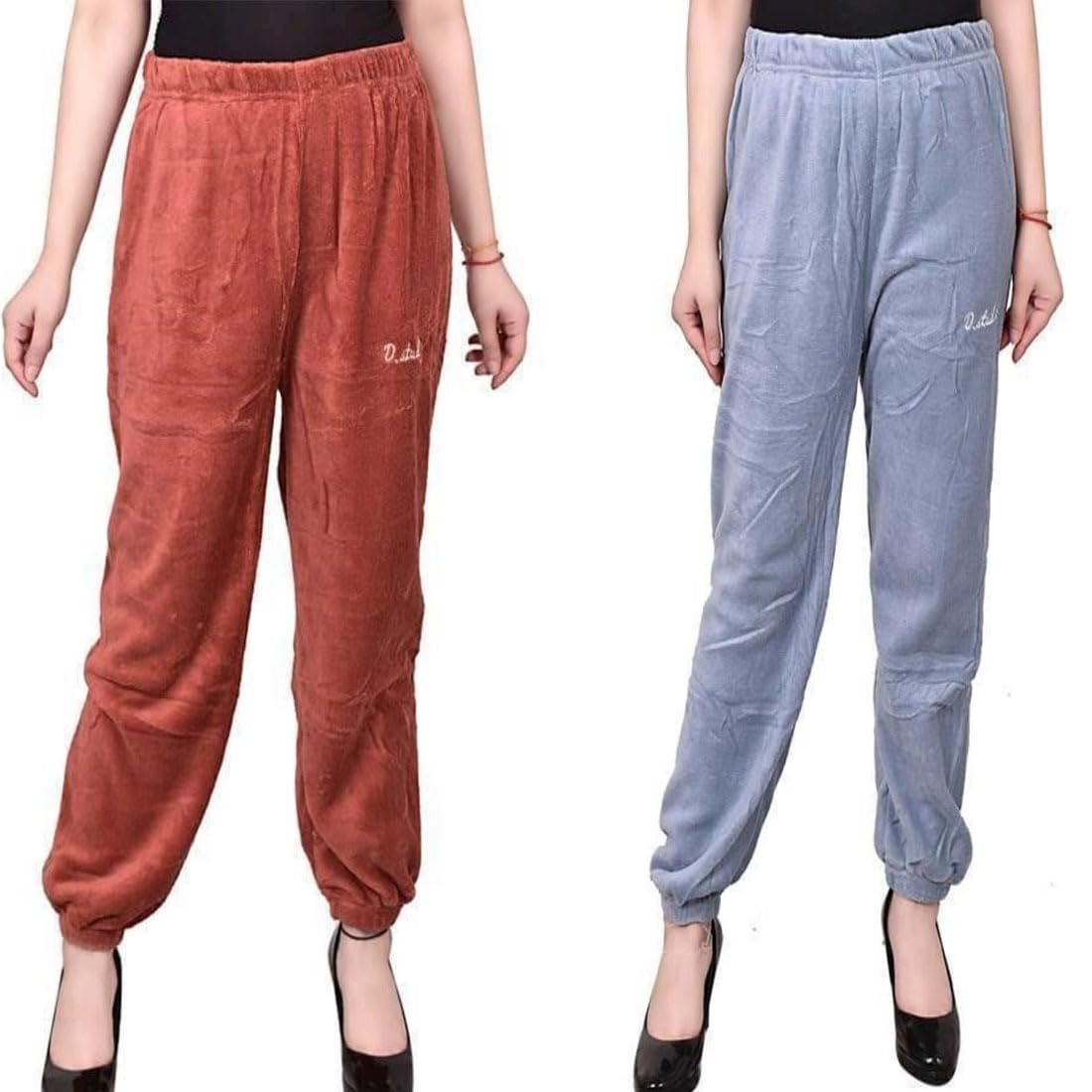 ukal Pack of 2 Women's Winter Woolen Soft & Warm Fleece LowerTrack Pant Pyjama Multicolour-picture-13