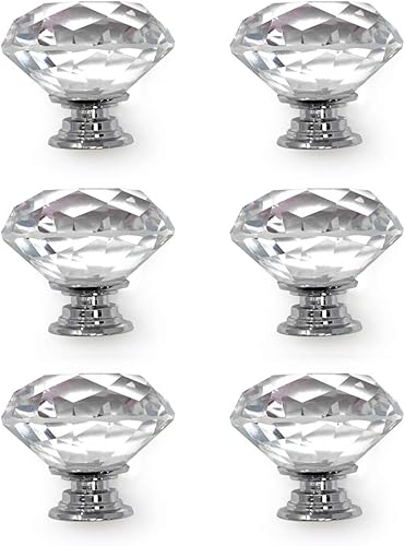 Isaac Jacobs Juego de 6 pomos de cristal de forma redonda clásica (1.378 in), pomos de gabinete con tornillos, tiradores de cajón de vidrio para