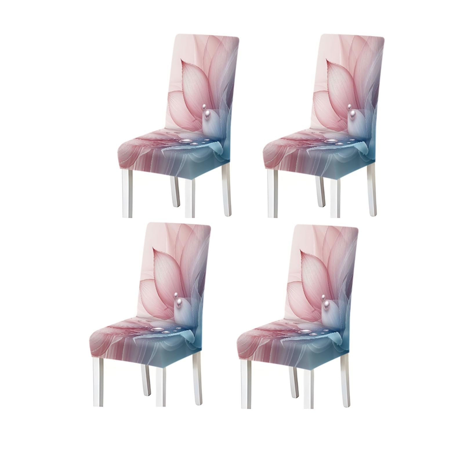 BOSUYBN Pink Blue Floral Petal Chair Covers Set Of 2/4/6, Abstract Stretch Dining Chair Slipcovers Furniture Protectors for Home Dining Room(4PCSChair cover)