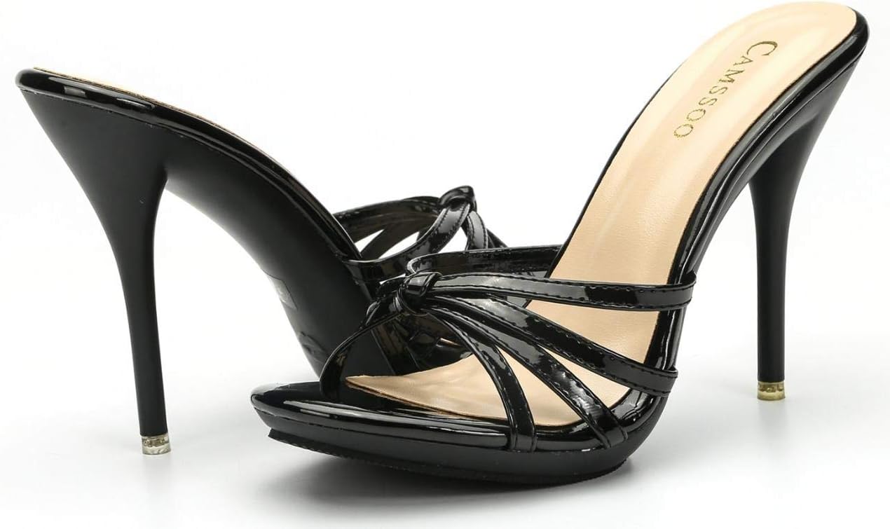 CAMSSOO Women's Strappy Heeled Sandals Stiletto Mules Open Toe Platform High Heels Slip on Sandals - Image 4