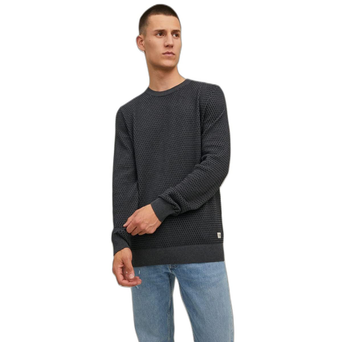 JACK&JONES Men's JJEATLAS Knit Crew Neck NOOS Pullover Sweater, Dark Grey Melange, XXL