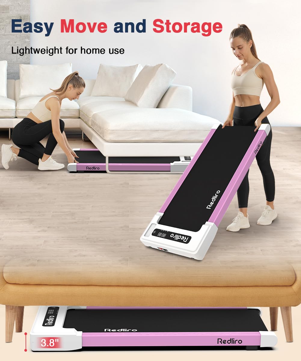 Redliro Walking Pad Treadmill Under Desk, Portable Mini Treadmill with Remote Control, Bluetooth, 265lbs Max Weight, Installation-Free Jogging Machine for Home/Office