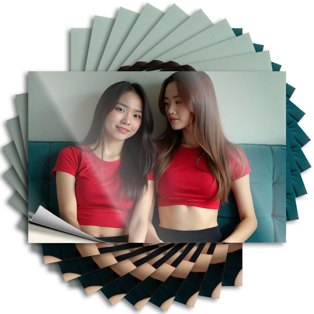 Western Decals Durable Wall | Two Women in Red Tops Sitting On A Blue Couch. Funny Self Adhesive Sticker for Diatomaceous DIY(6X9CM)