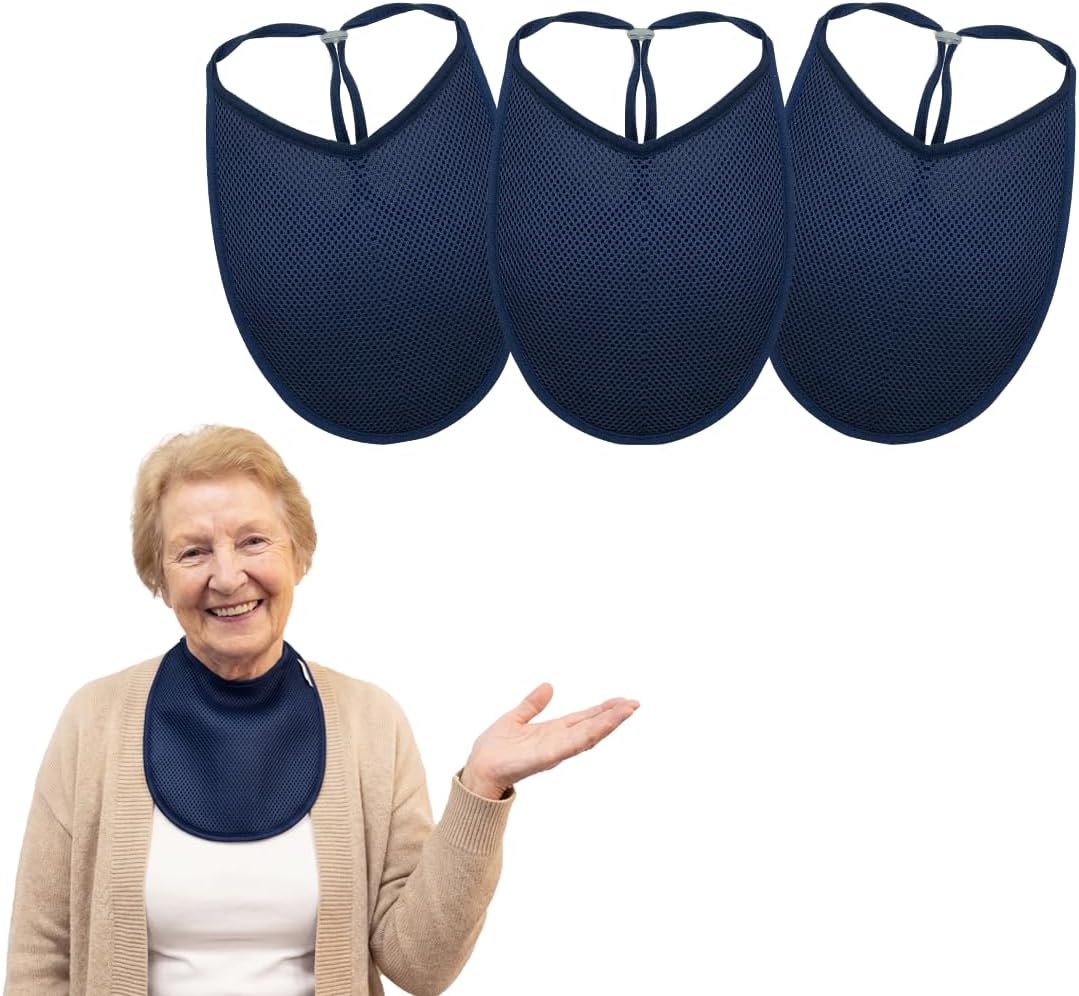 Tracheostomy Neck Stoma Cover, Breathable Adjustable 3D Sandwich Mesh Stoma Protector for Tracheostomy & Laryngectomy, Washable and Reusable (Navy-3Pcs, Large)