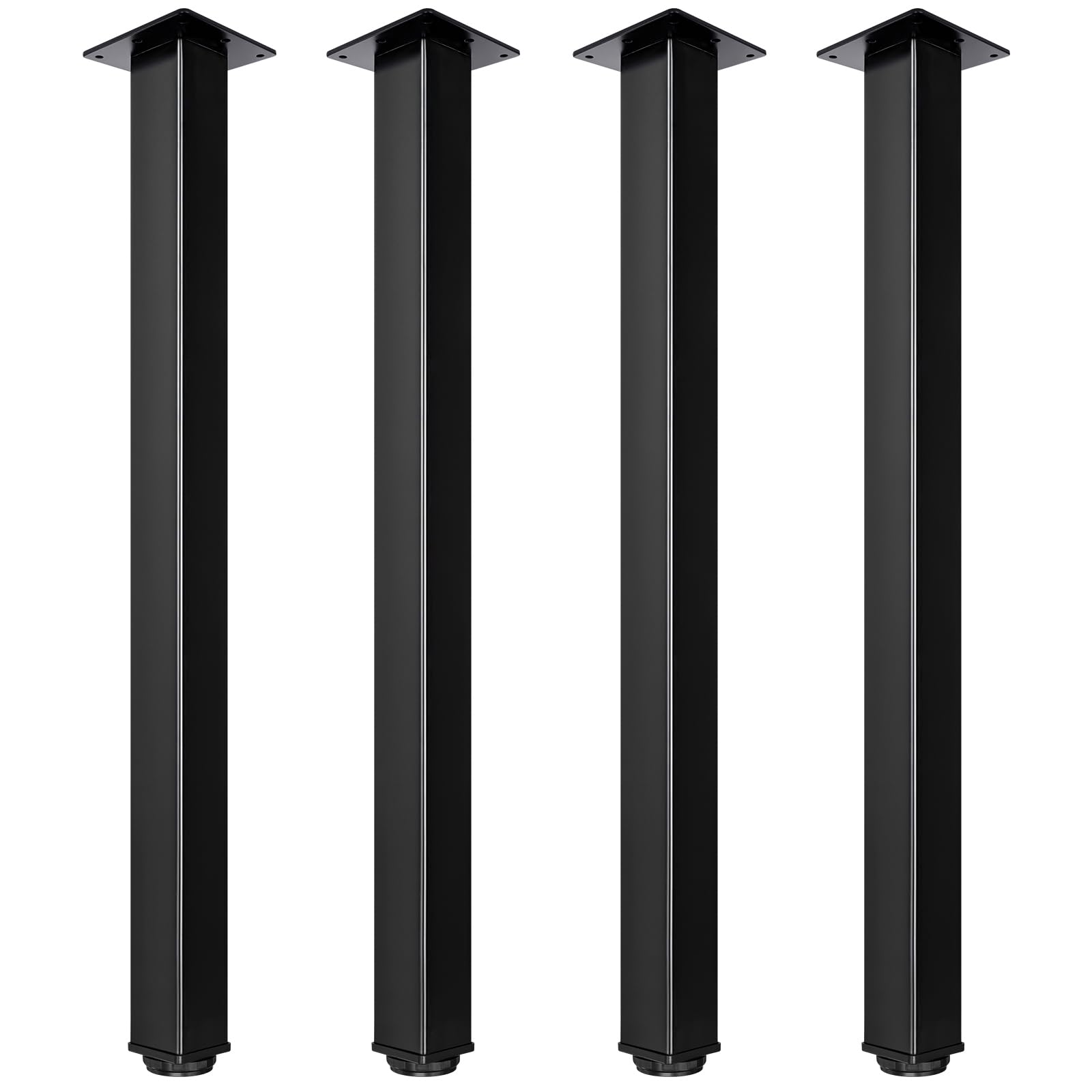 Jahof Patas para Mesa Regulables 70cm, Pies para Muebles Ajustables, Calibre 50x50mm, Juego de Piernas de Acero con Tornillos para Escritorio, Encimera (4 Piezas, Negro)