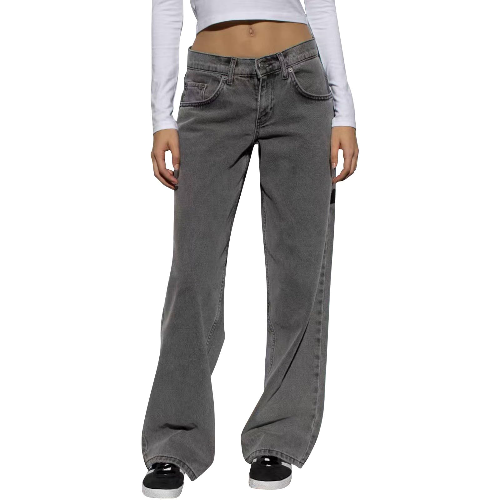 Women's Y2K Baggy Jeans Trendy Low Rise Jeans Casual Straight Leg Jeans Loose Boyfriend Denim Pants Fall Outfits