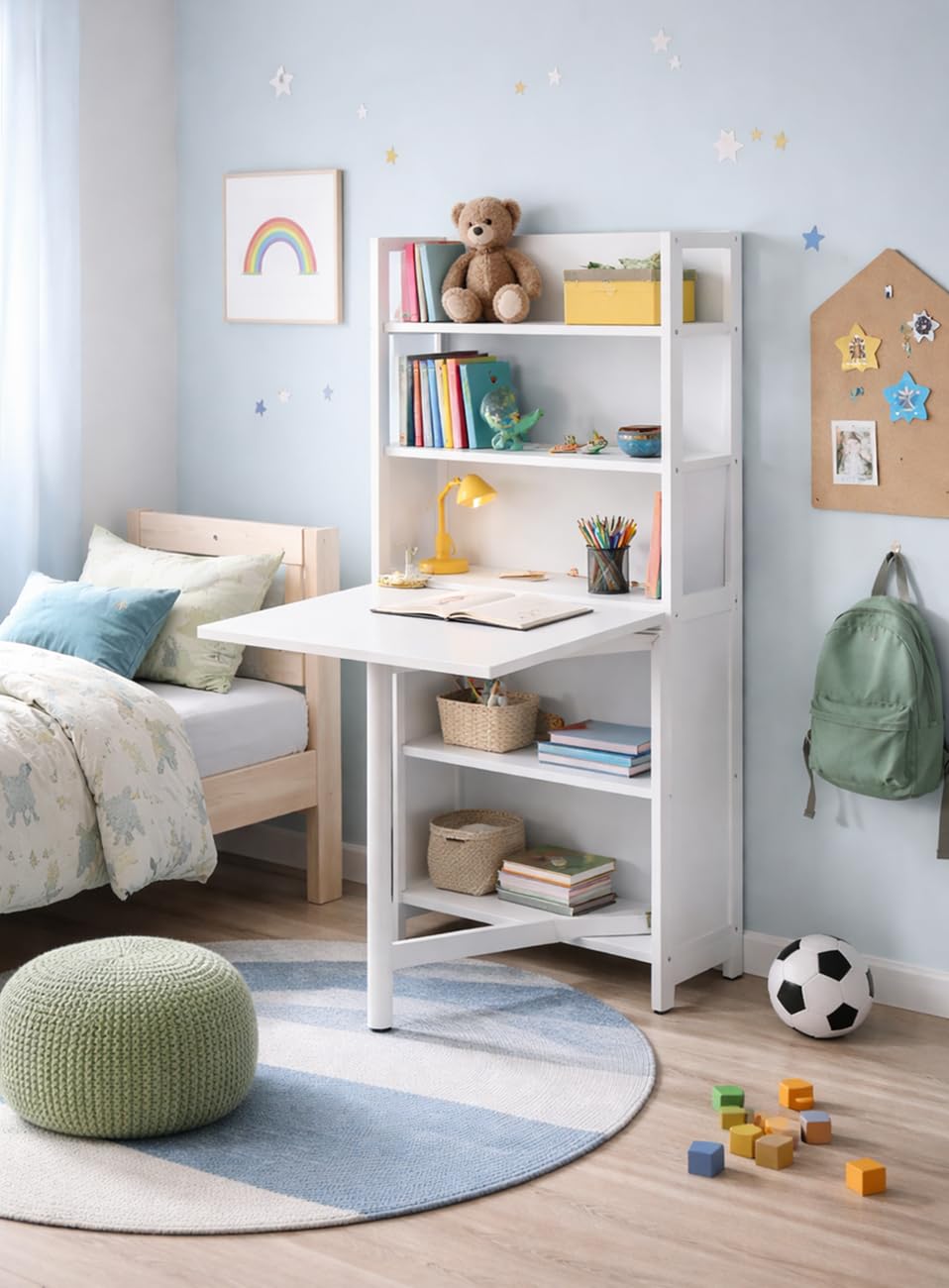 yelloo - Scrivania Salvaspazio Piccola, Scrivania Bianca con Cassetti per Ufficio, Cameretta, Tavolo Scrivania a Muro dal Design Semplice Ideale per Zona Studio e Smart Working (Mod. COMPACT)