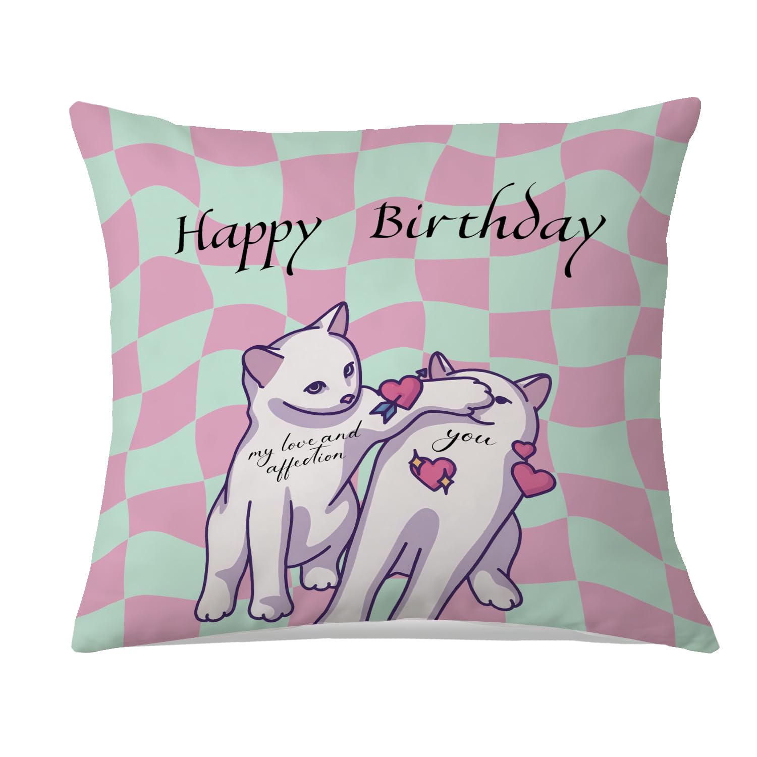 EVER-GOING TUNE Happy Birthday Cat Pillowcase Funny Cat Meme Birthday Throw Pillow Covers Cute Birthday Gifts for Her
