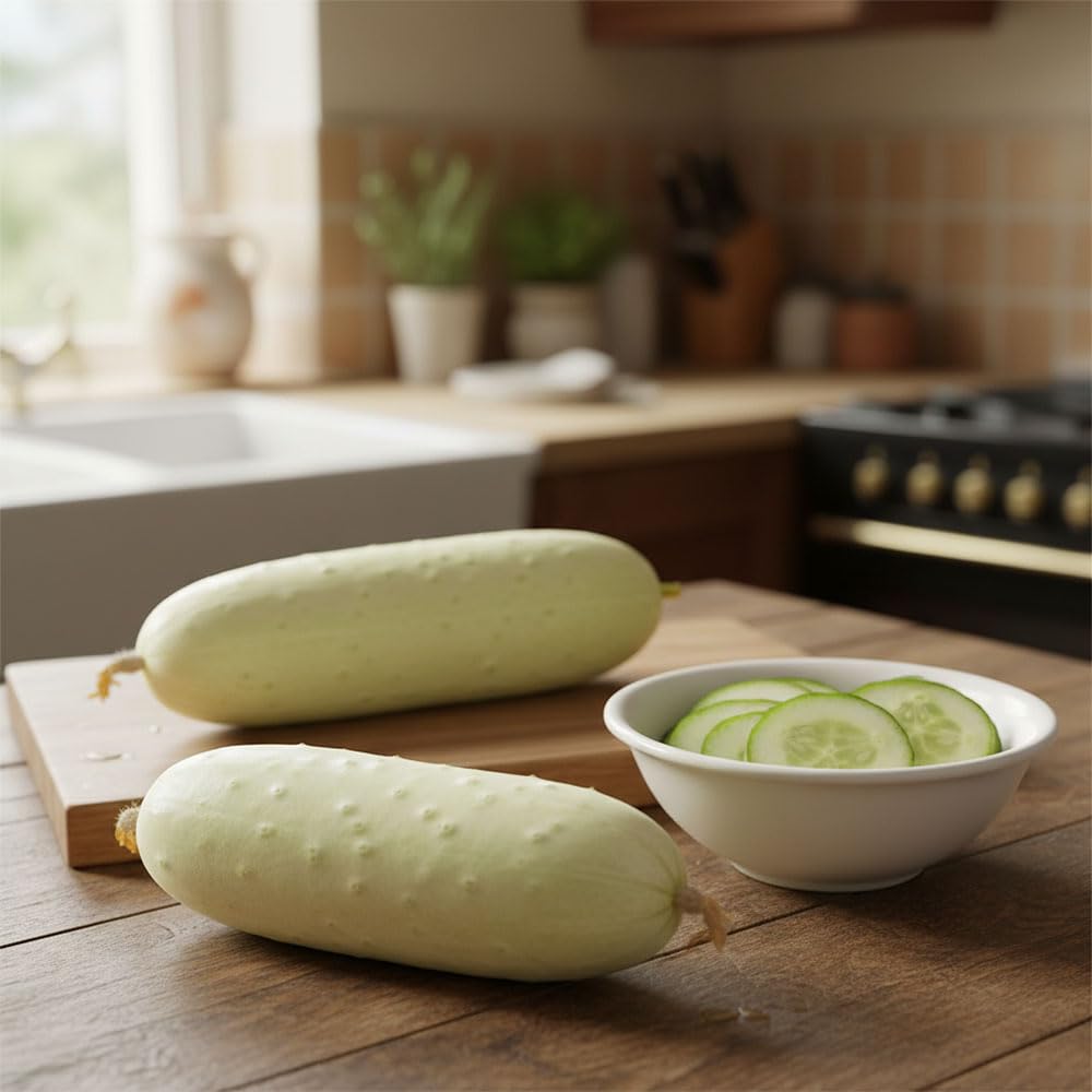 Cucumber Seeds ‘White Wonder’ – Early Creamy White Fruits, Crisp Flesh, Ideal for Pickling & Salads, Easy to Grow Garden Variety