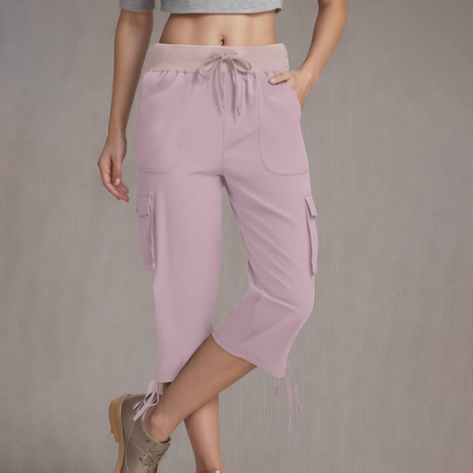 Cargo-Caprihose für Damen, 3/4-Länge, entspannt, lässig, verkürzt, Wanderhose mit mehreren Taschen, Damen-Jogginghose, bequem, athletisch, Urlaub, leger, lockere Outdoor-Loungehose