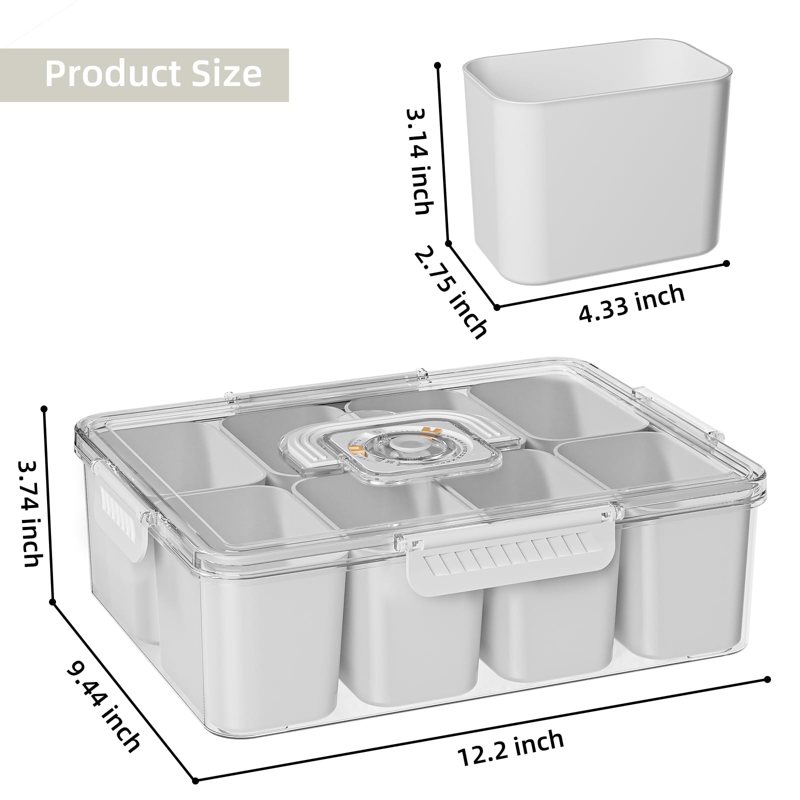Plateau De Service Divisé Rond Avec Couvercle Et 6 Compartiments - Snack Box Avec Poignée