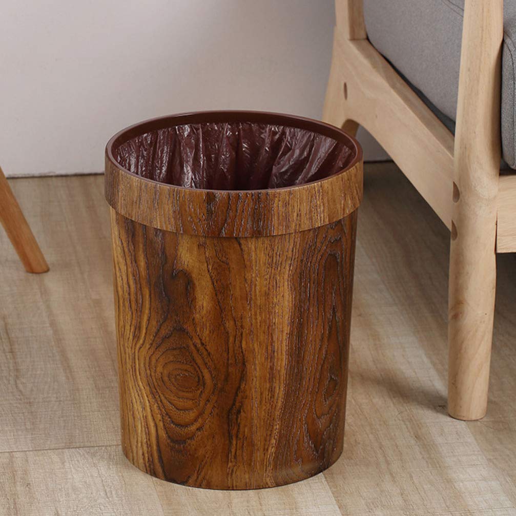 BESPORTBLE Small Trash Bin 1Pc Plastic Wastebasket Trash Can Woodgraining Container for Bedroom Bathroom Office (Light Brown 29 x 22cm) Wastebasket