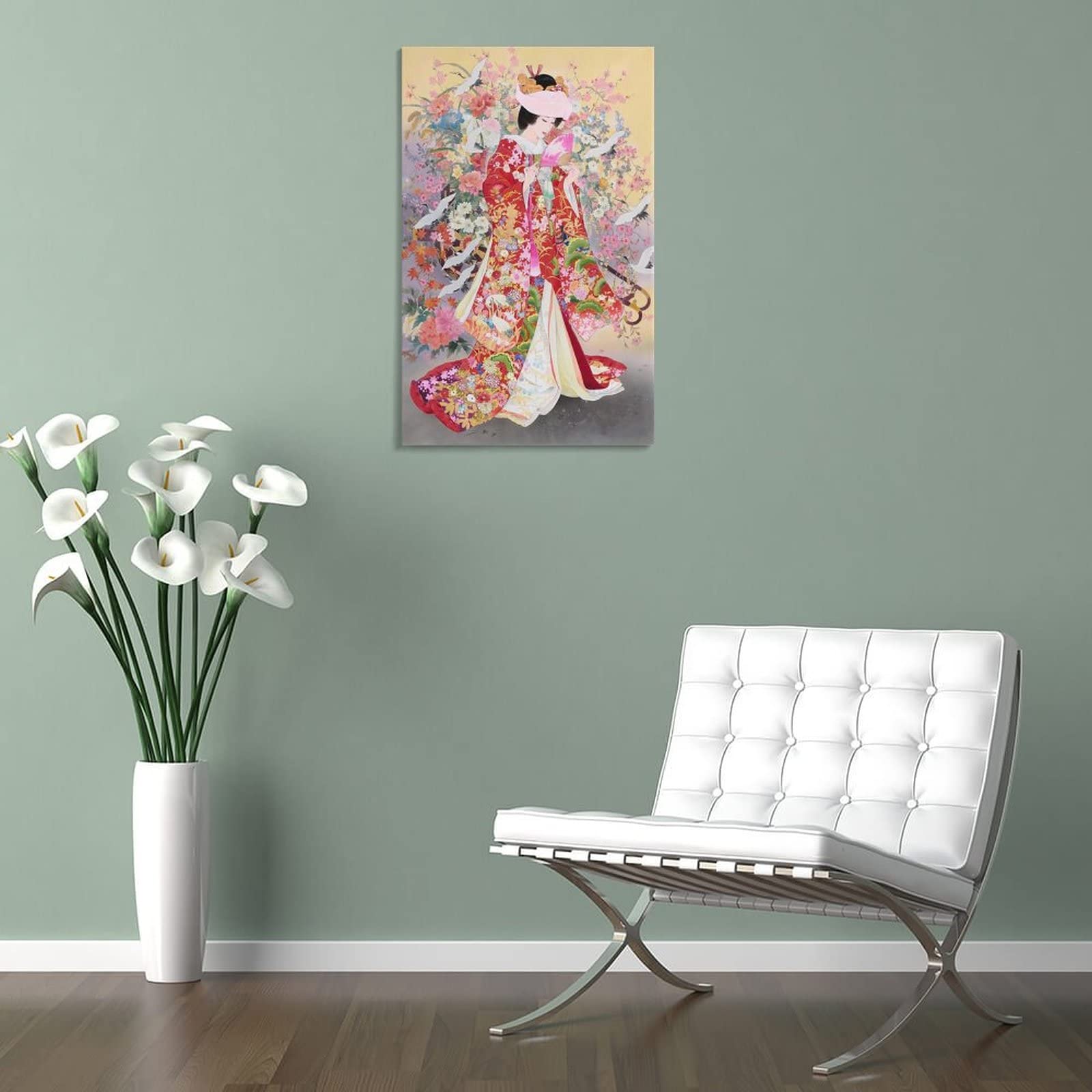 Amazon｜日本の花魁 インテリア装飾額装壁用絵画、キャンバスに抽象的