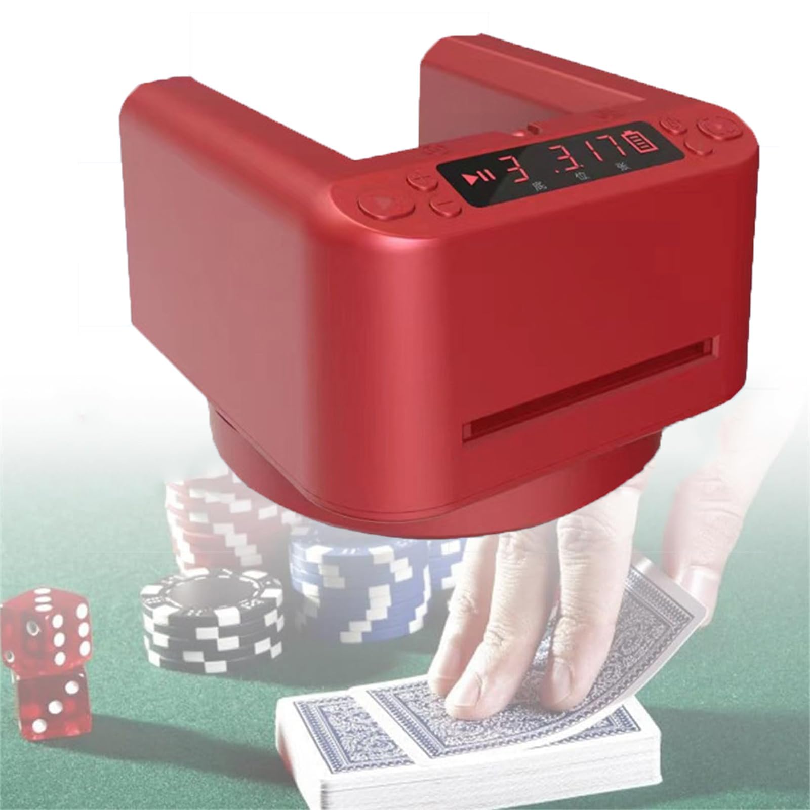 Macchina automatica per il commerciante di carte, Shuffler rotante a 360° con display a LED, 3 modalità di gioco, offre fino a 2 mazzi, ideale per 2-8 giocatori per giochi di carte domestici