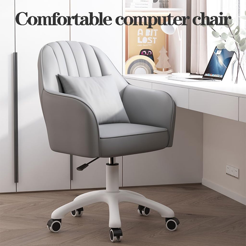 WIGSELBL Silla de cuero para oficina en casa, sillas ajustables con ruedas y respaldo ergonómicos, silla de escritorio tapizada con respaldo medio para computadora para el hogar (rosa)