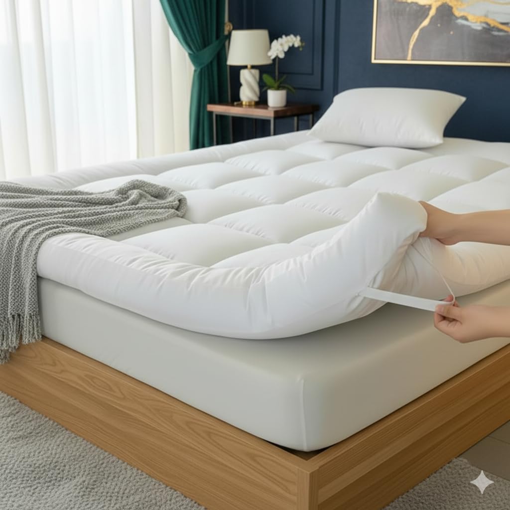 Extra Deep Mattress Topper Superking - 10cm Thick Luxury Hotel Quality Bed Topper, 1100GSM Ultra-Plush Microfiber, Breathable Box Stitched Overfilled Comfort Layer 183x200 cm (Super King)