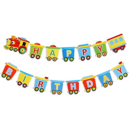 Retro Train Happy Birthday Banner - Pre-Strung Cardstock Party Decor