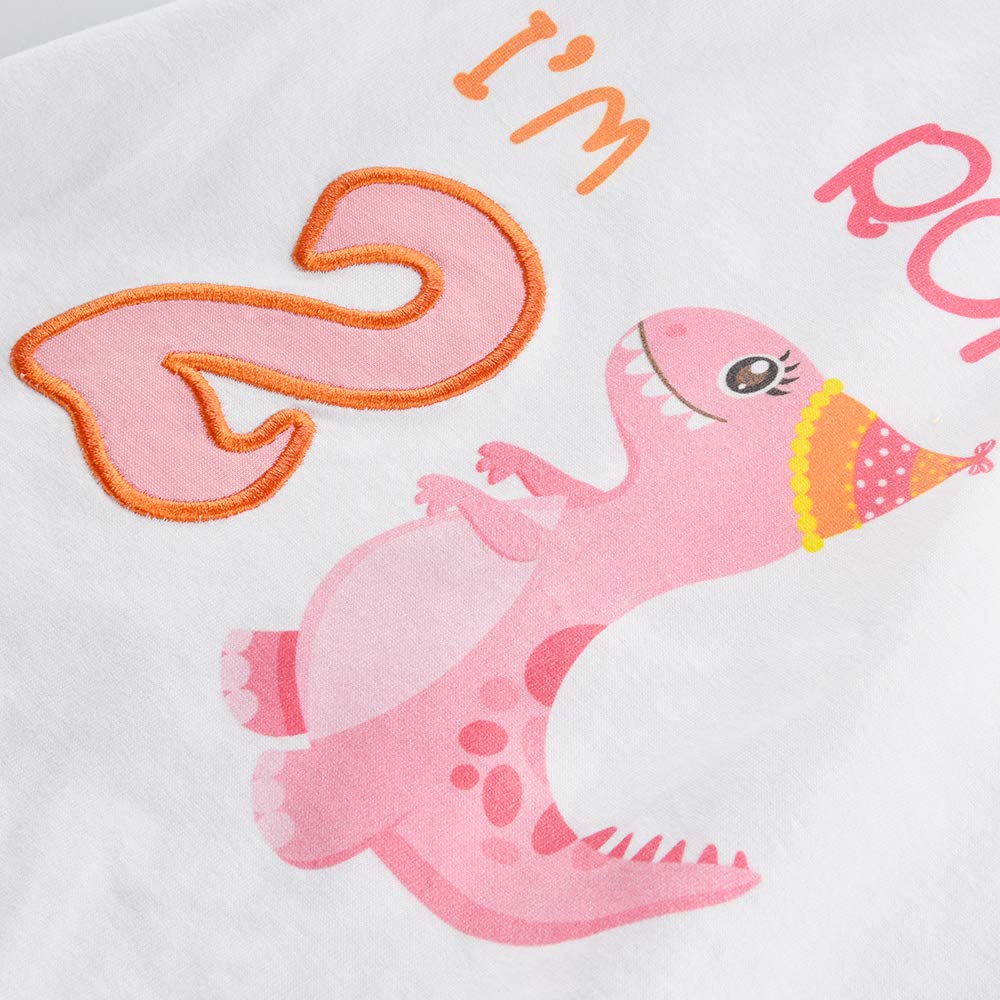 Maglietta 2°Compleanno Bambine T-Shirt Ragazze Dinosauro Manica Corta