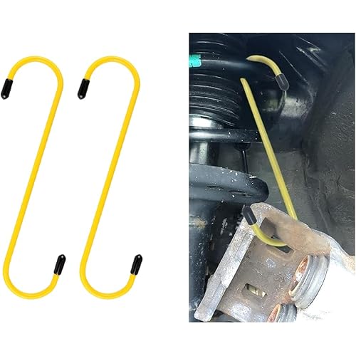 Car Brake Caliper Hooks, Auto Brake Caliper Hangers with Rubber Tips, Universal Durable & Rust-Proof Automotive Tools for Braking, Axle, Bearing, Suspension Work (Yellow, 2 pcs)