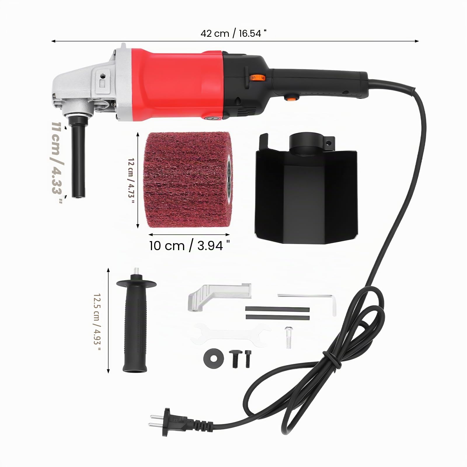Máquina de satinado, lijadora de cepillo, 1400 W, lijadora de rodillo, amoladora angular, pulidora, máquina de cepillado, para madera, plástico, metal y acero inoxidable