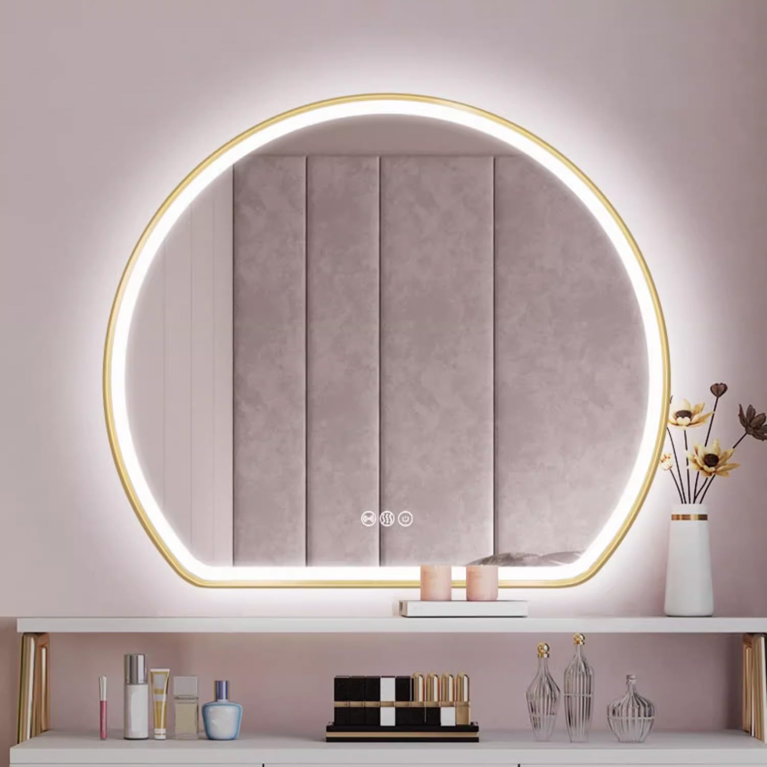 Miroir LED 80 cm salle de bain rectangulaire tricolore antibuée pour chambre