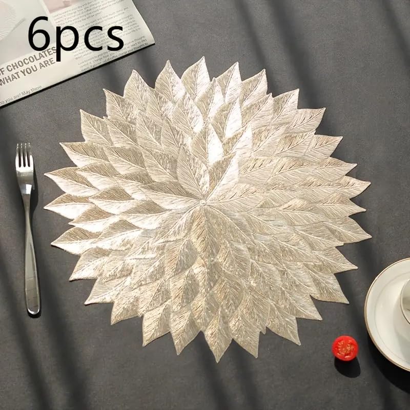 Image of Dakshya Industries Dining Table Mats Round PVC Set | 6 Waterproof Placemats (38 x 38 cm) + 1 Table Runner (91 x 33 cm) | Heat Resistant, Kitchen Decor (Decorza)