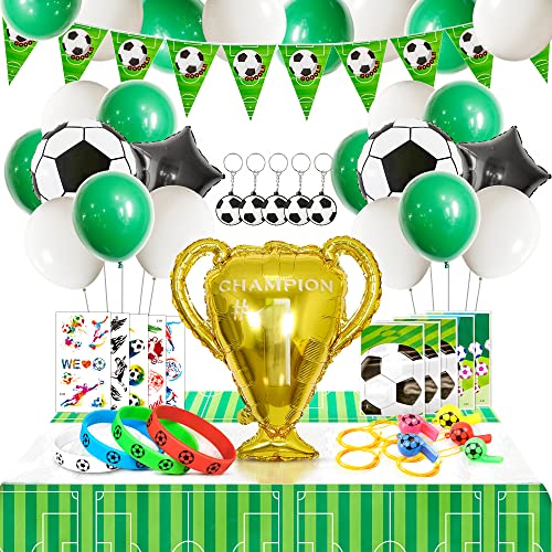 Décorations de fête de football, 61 pièces, décorations sur le thème du football, ballons de football, autocollants et cadeaux pour fête d'anniversaire, enfants, garçons, football fans, coupe du monde Cover