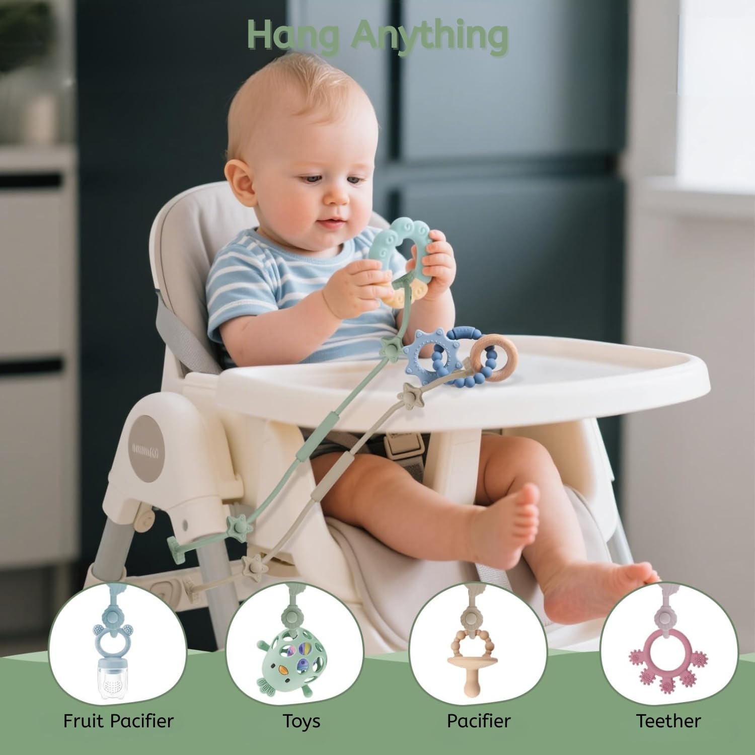 Ahamo 2-Pack Silicone Pacifier Clip & Holder Chain for Baby | Secure Anti-Lost Straps with Strong Clasp for Pacifiers, Teethers, Toys (Dyst Lilac & Sage Green) - Image 6 thumbnail