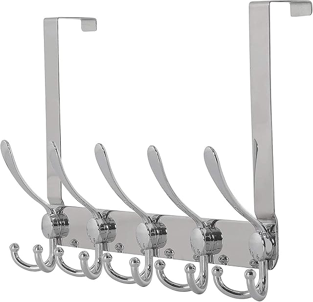 wyewye Over Door Hanger, Door Hooks Coat Hooks Stainless Steel Over The Door Hangers for Bathroom Kitchen Office Door, Heavy Duty Hook for 3.5-4.3cm Thickness Frame (42cm/Silver, 15 Hooks)