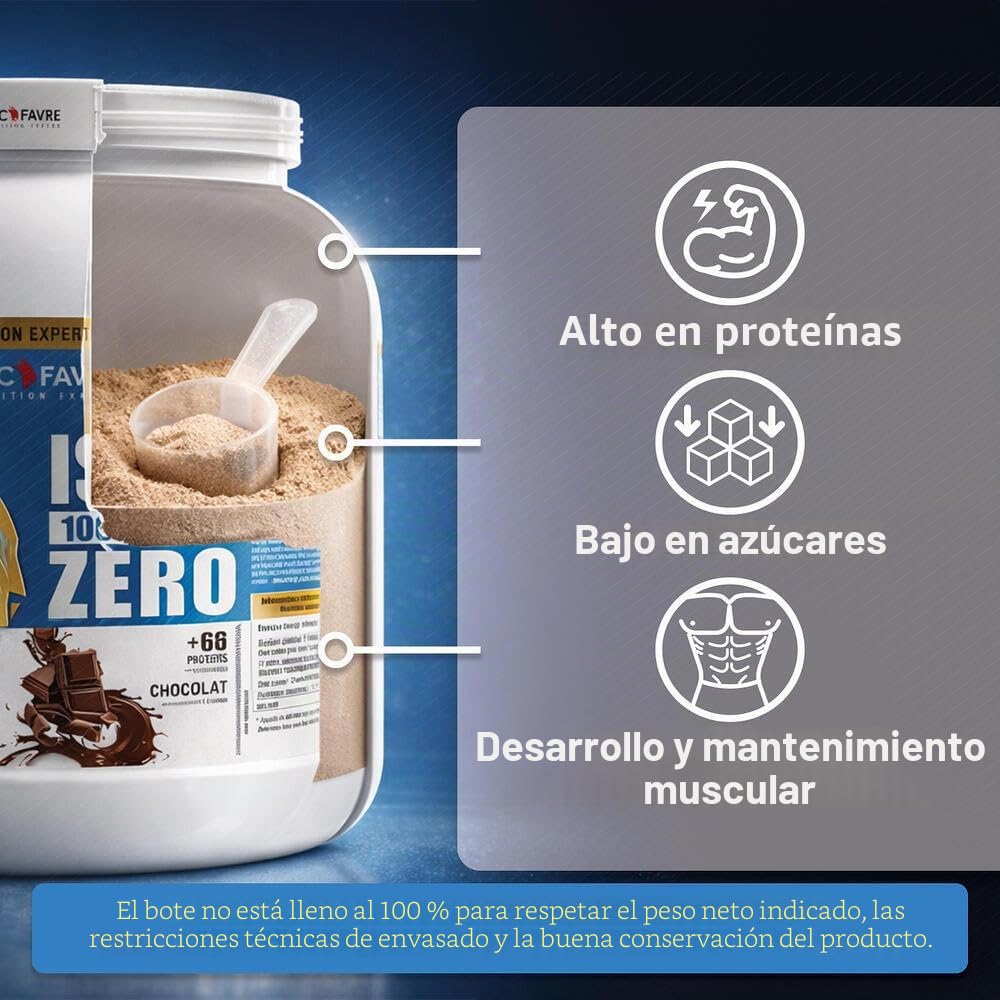 ISO WHEY ZERO 100% Pure Protein - Pure Whey Protein Isolate es sabroso y sirve para ganar masa muscular - Rápidamente asimilable - 1,5 kg - Laboratorio Francés Eric Favre (Chocotella)