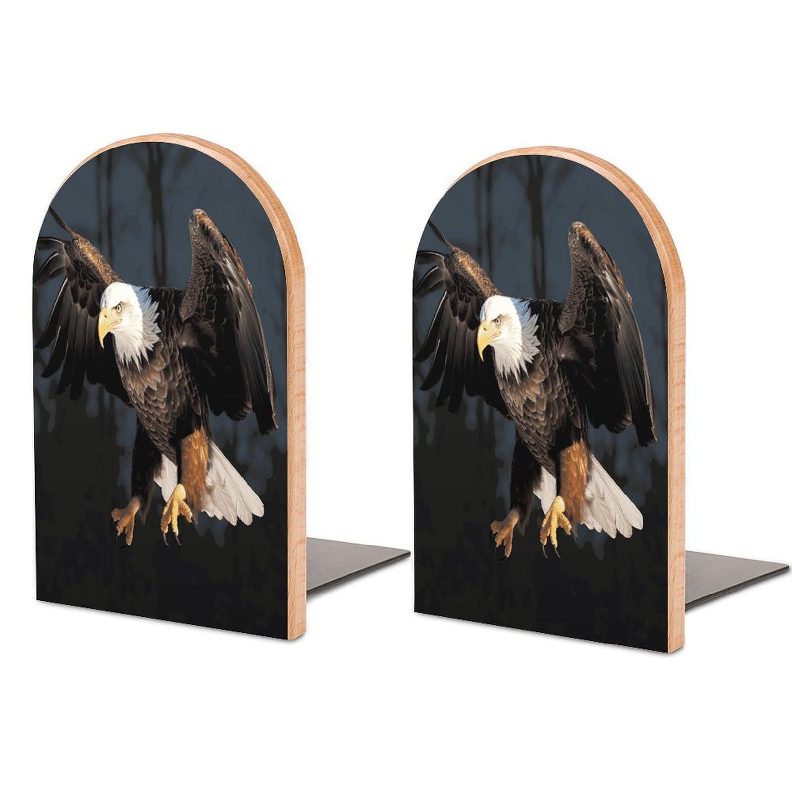 3D Bald Eagle Bookend for Shelves Fashion Modern Wood Book End with Non-Slip Metal Base Universal Economy Bookend Book Organizer for Home Office Desk Accessories 1 Pair