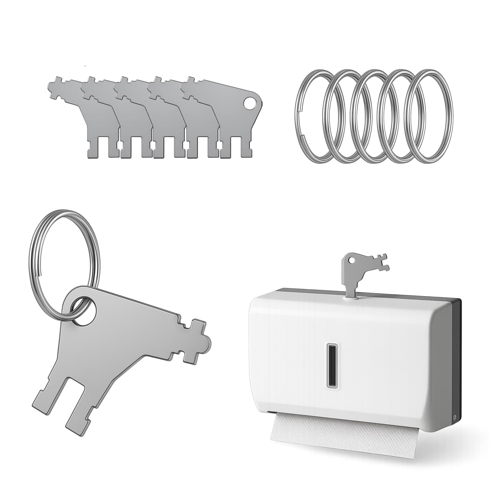 Chiave per Dispenser Carta Igienica in Metallo - Set da 5 Pezzi con 5 Anelli, Compatibile con Georgia Pacific, Tork SCA, San Jamar - Per Asciugamani di Carta, Dispenser Bagno e Uffici