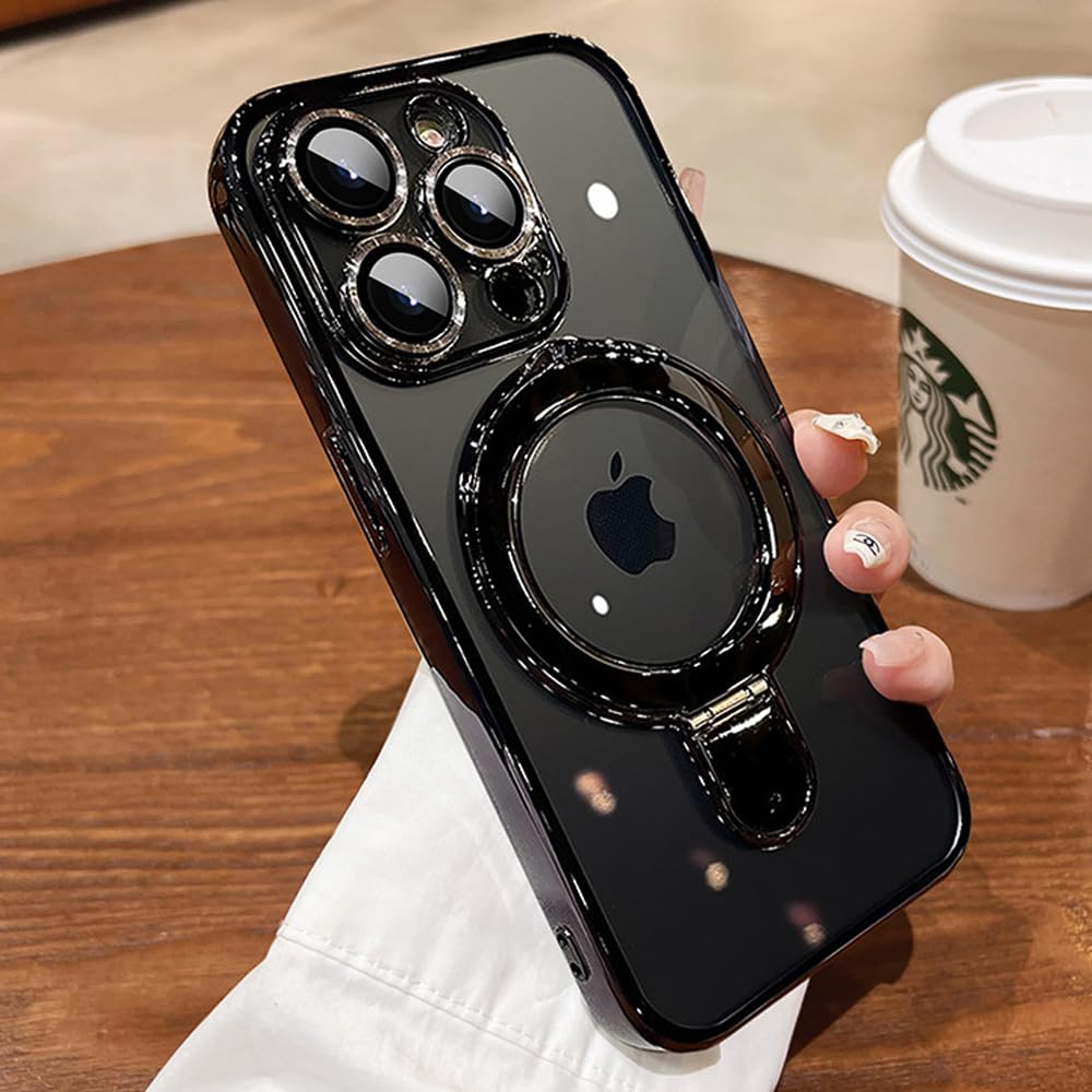 ZinLyuen Magnetic Ring Case for iPhone 16 Pro Max Case Kickstand Compatible with MagSafe Built-in Camera Lens Protector Shockproof Phone Case for