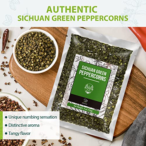 Soeos Authentic Sichuan Grade A Green Sichuan Peppercorns, Less Seeds, Strong Flavor, 4 Oz. #TOP3