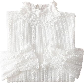 YEKEYI Lace Tops for Women Long Sleeve Mock Neck Sheer Blouse See Through Floral Lace Tops