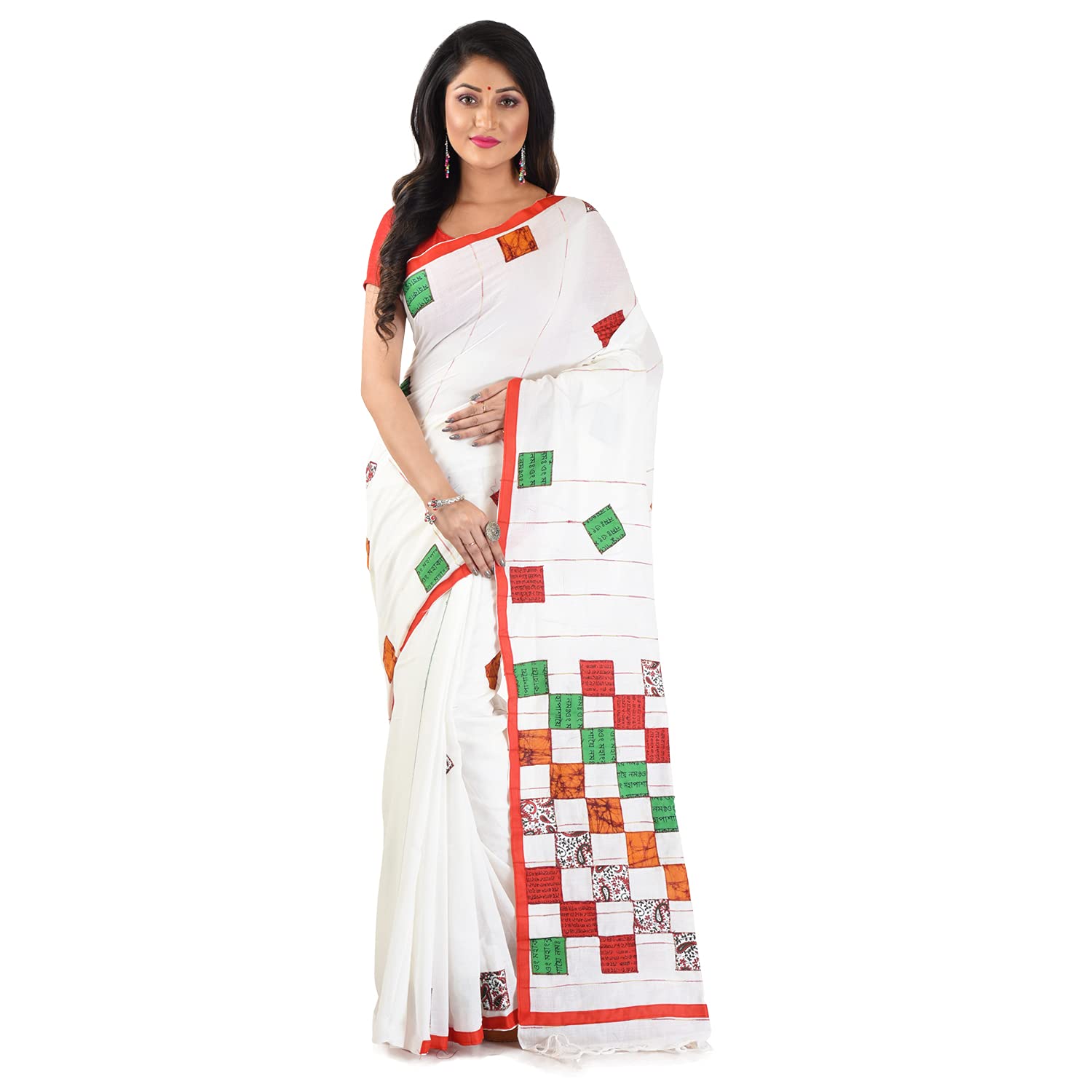 CHHANDA HANDLOOM SAREESWomen's Cotton Saree Handloom Bengali Cotton Sarees | Traditional Sarees 100% Pure Cotton (Pack of 1) (White)